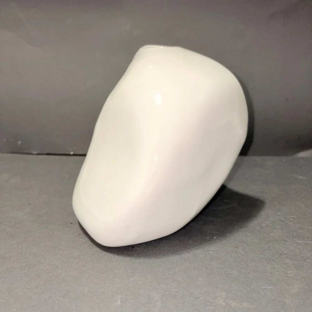 Modernist White Ceramic Asymmetrical Organic Pebble Bud Vase Sculptural Decor